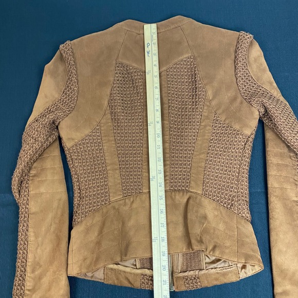 BNCI by Blanc Noir Women's Brown Suede Knit Moto Jacket Size S - Picture 5 of 13